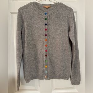 KIER + J Gray Cashmere Cardigan Sweater with Classic Fit colorful buttons